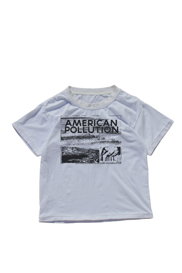 WHITE AMERICAN POLLUTION HAND PRINTED TEE